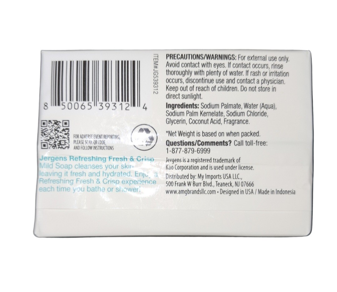🩵 JERGENS 🩵 (4-BARS) 3 Oz 🩵🫧 ●FRESH & CRISP● 🩵🫧 ≈REFRESHING≈ Mild Soap 🫧.