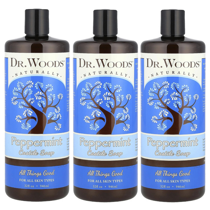 Dr. Woods Castile Soap Liquid Peppermint 32 fl.oz Each (Pack of 3)