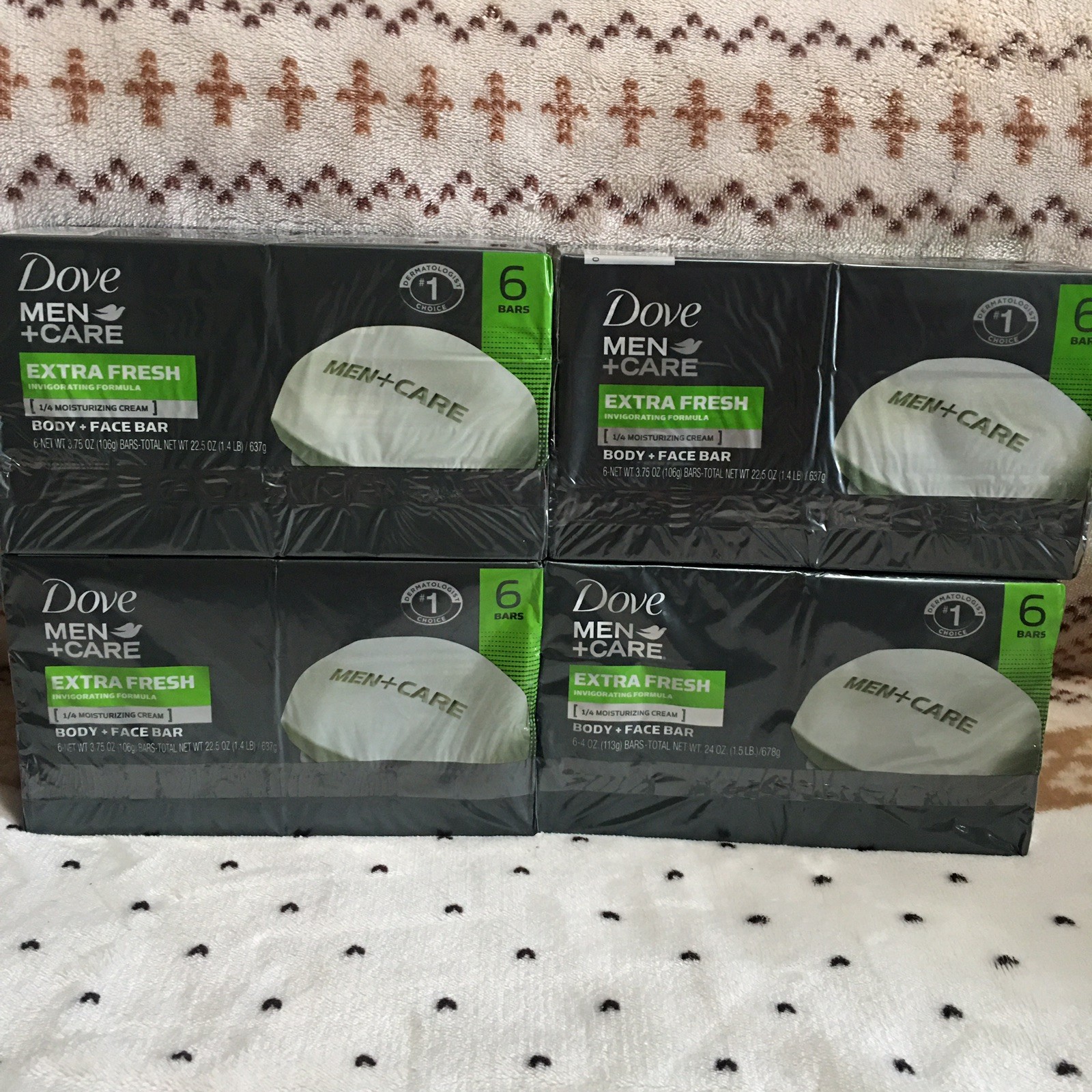 4 X *** Men+Care Extra Fresh 4oz Body & Face ,6 Bars 1/4 Moisturizing Cream