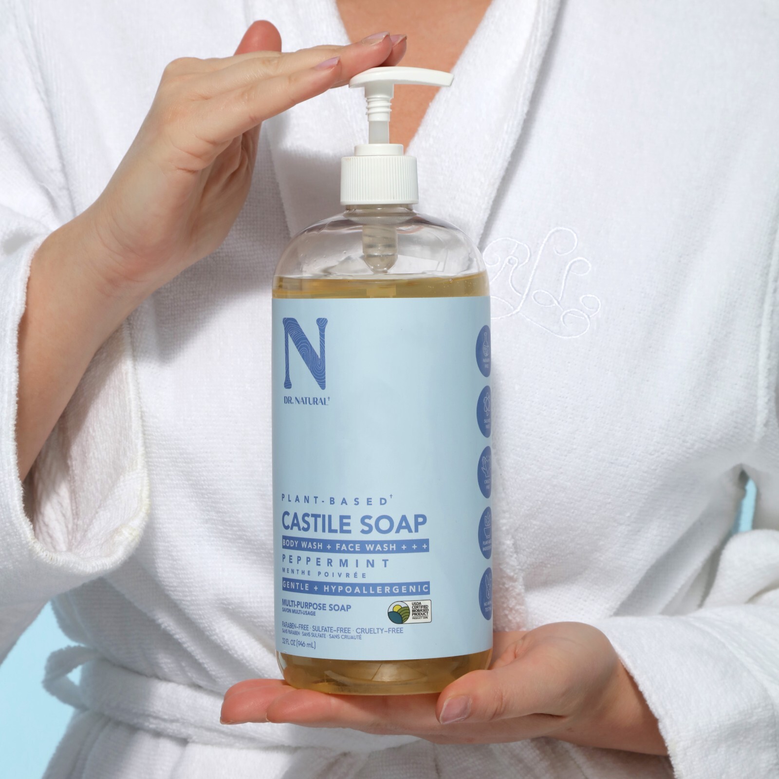 “Dr. Natural Castile Liquid Soap -Peppermint , 32 oz Soap”