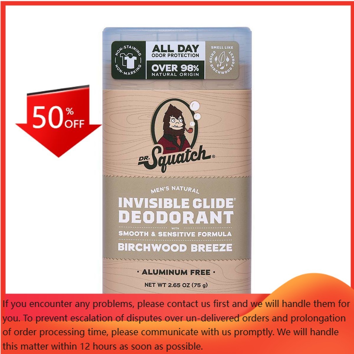 DR. SQUATCH Men’s Invisible Glide Deodorant – Natural Birchwood Breeze – 2.65oz