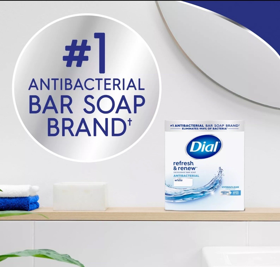 Dial Antibacterial Bar Soap, Refresh & Renew, White, 4 oz, 12 Bars