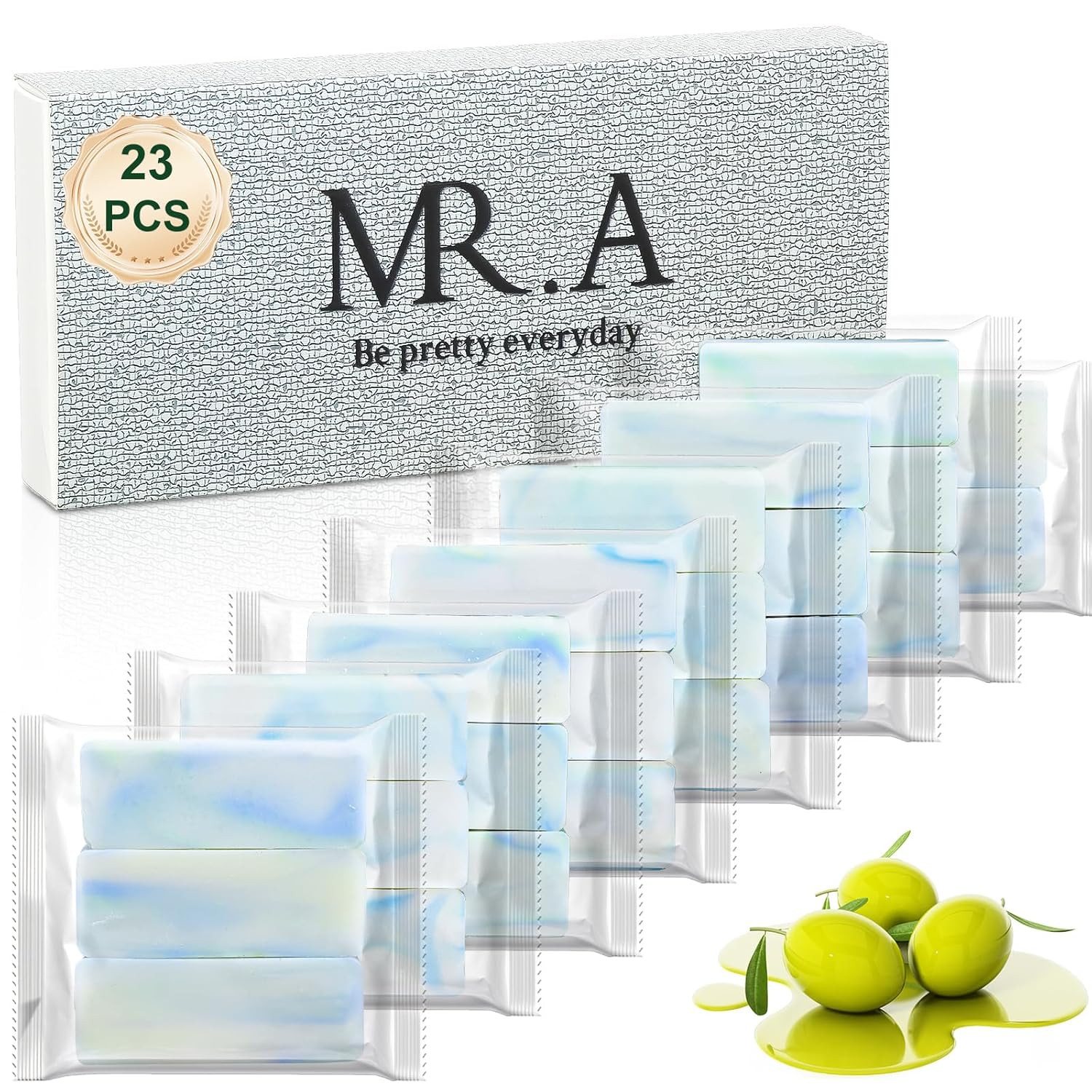 23Pcs Travel Size Soap Bars Individually Wrapped, Mini Olive Bar Soap Bulk Body