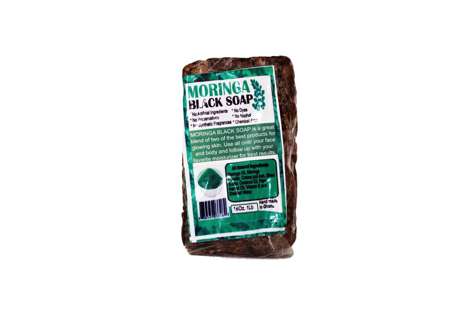 African Black Soap with Moringa | Handmade in Ghana | Approximately 16 oz Bar