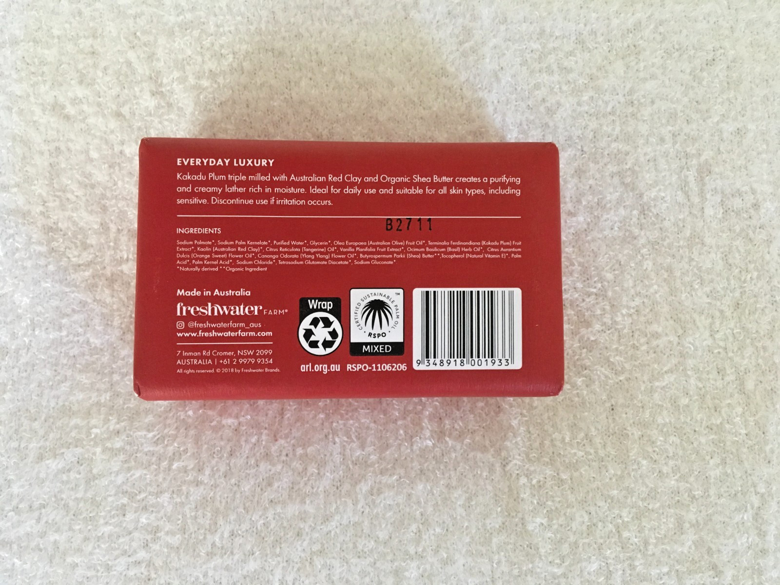 NEW Freshwater Farm Bar Soap Kaduka Plum + Australian Red Clay 7 ounce