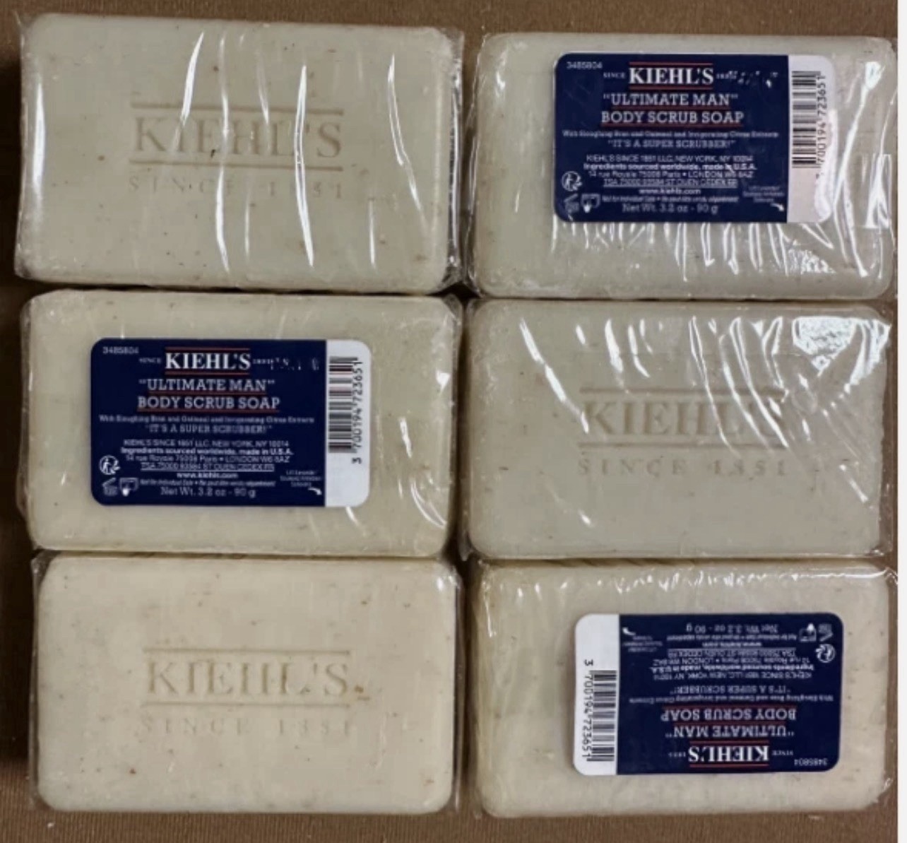 Kiehl’s Ultimate Man Body Scrub Soap 3.2 Oz 90 g 6 in 1 box 6 pack
