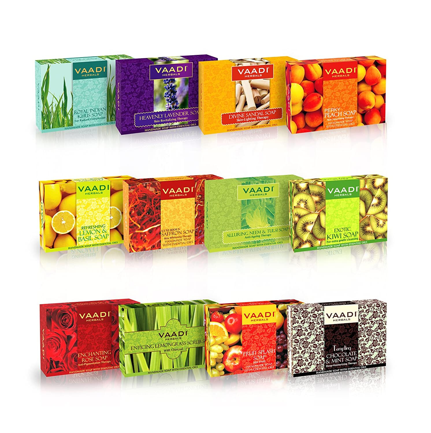 Vaadi Herbals Assorted Luxurious Handmade Herbal Soaps 75g Pack of 12