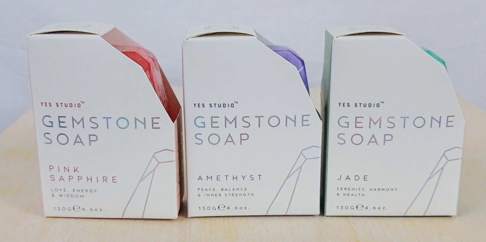 NWT Yes Studio (3) Gemstone Soaps – Pink Sapphire, Amethyst, Jade