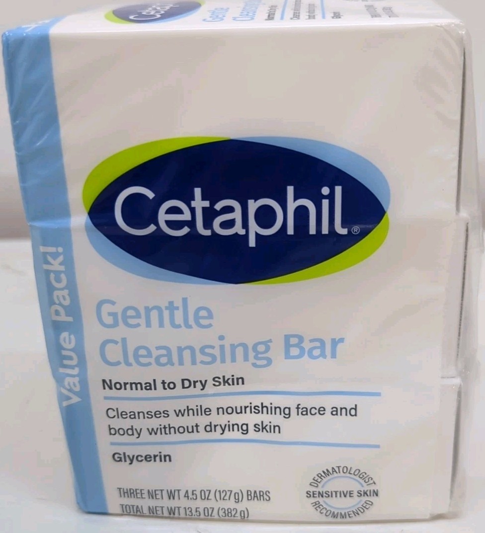 Cetaphil Gentle Cleansing Bar for Normal to Dry Skin 4.5oz pack of 3