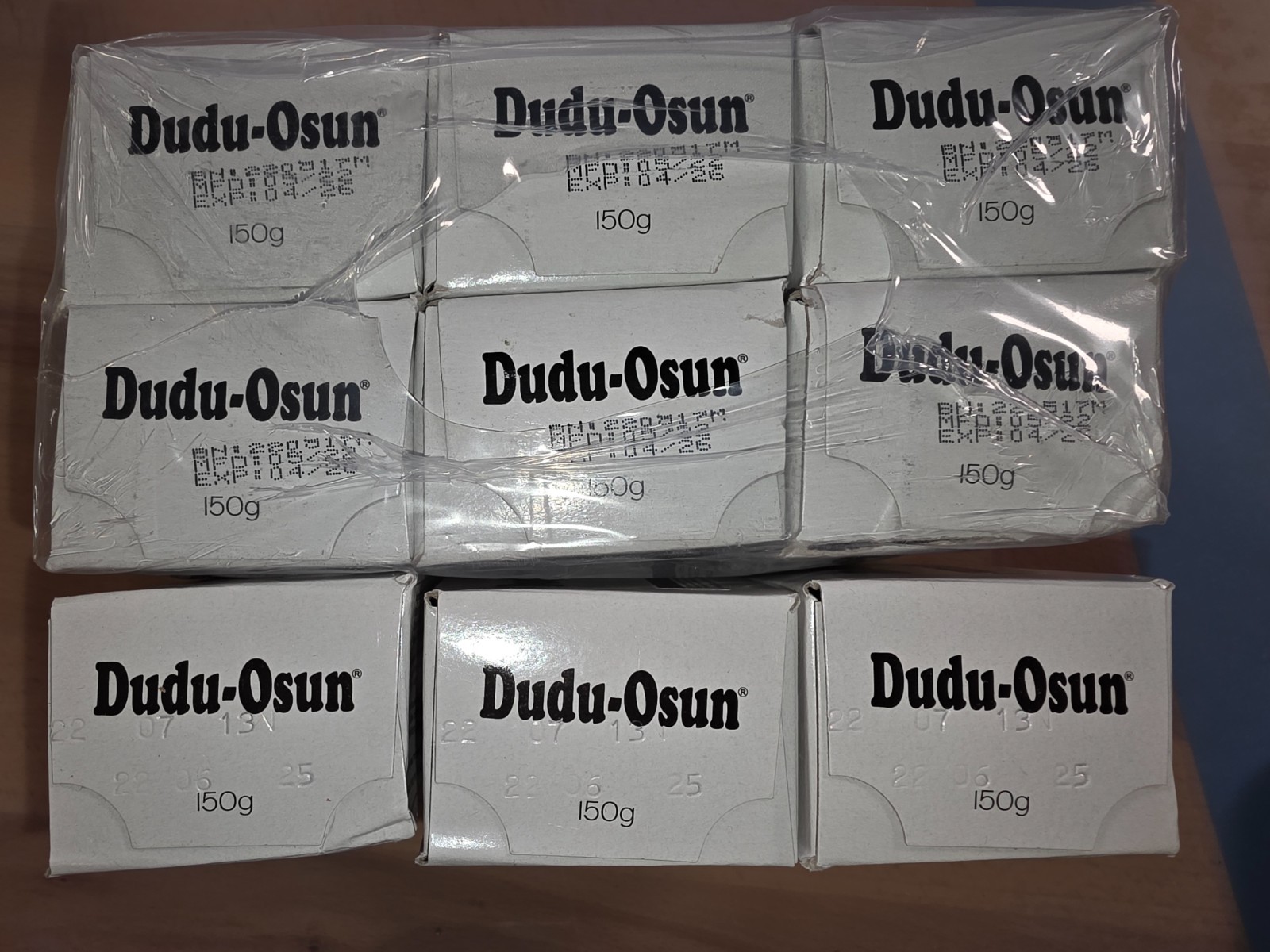 6 Pack of Dudu Osun Black Soap + 3 Expired – 9 total bars. 6x 04/26 + 3x 06/25