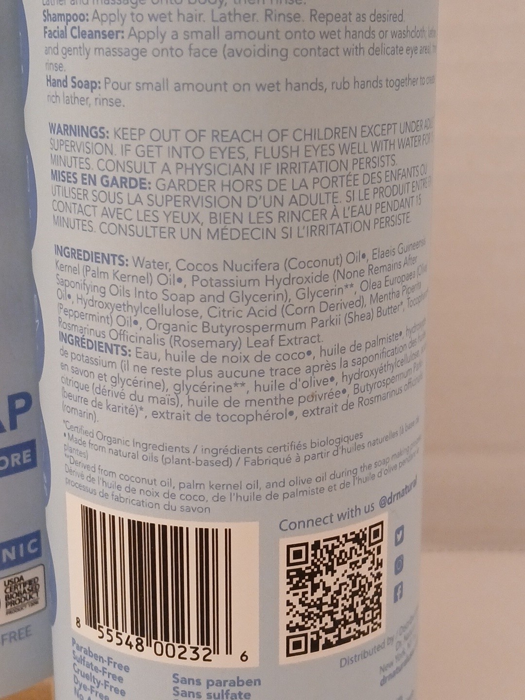 TWO Castile Liquid Soap Body & Face Wash, Peppermint, 16 fl oz Each