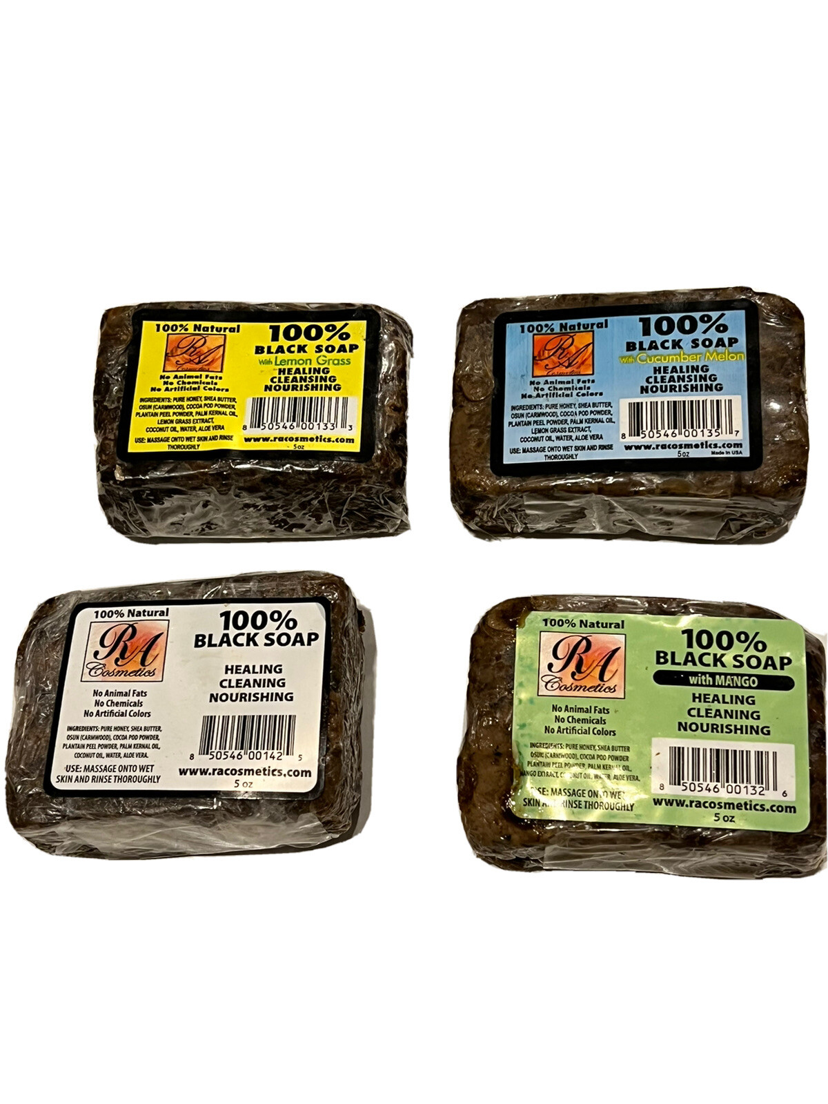 RA Cosmetics 100% Natural Black Soap Heals Nourishes Cleans Face Body Hair 5oz