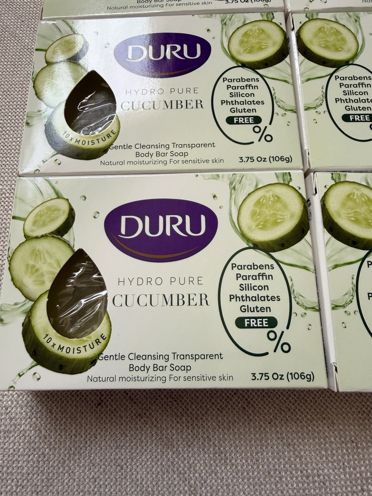 Set Of 6 DURU HYDRO PURE CUCUMBER TRANSPARENT BATH BAR SOAP 3.75oz
