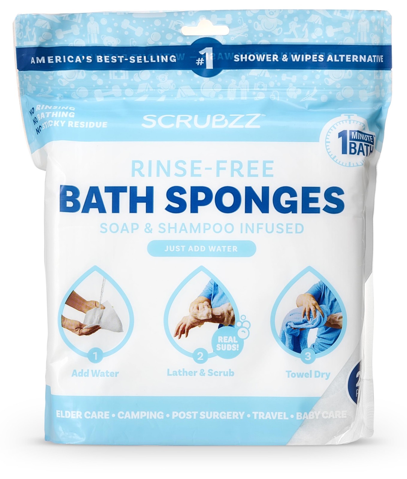 Scrubzz Disposable Rinse Free Bathing Wipes – 25 Count (Pack of 1), Unscented
