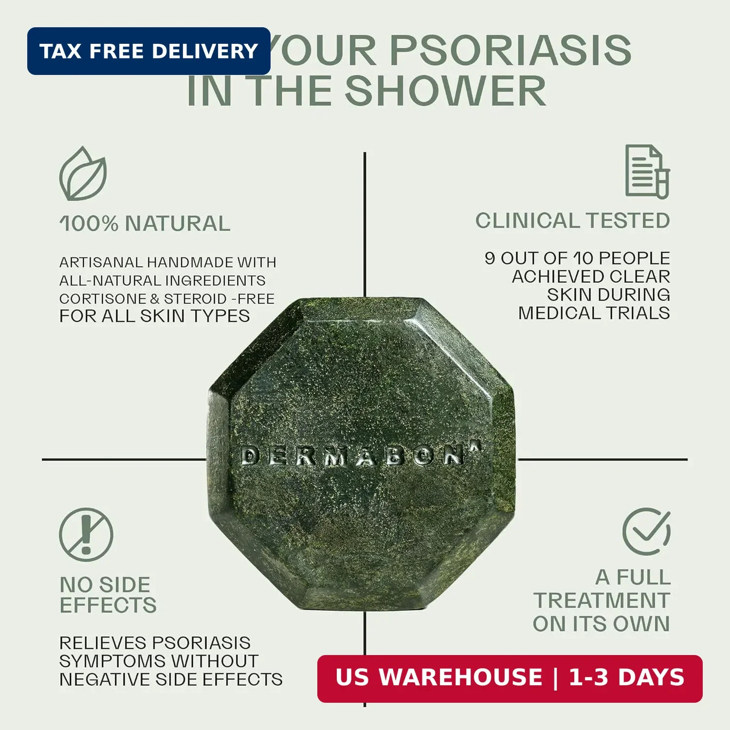 Dermabon Psoriasis, Dermatitis & Dandruff Control Soap Bar with 2% Coal Tar as A