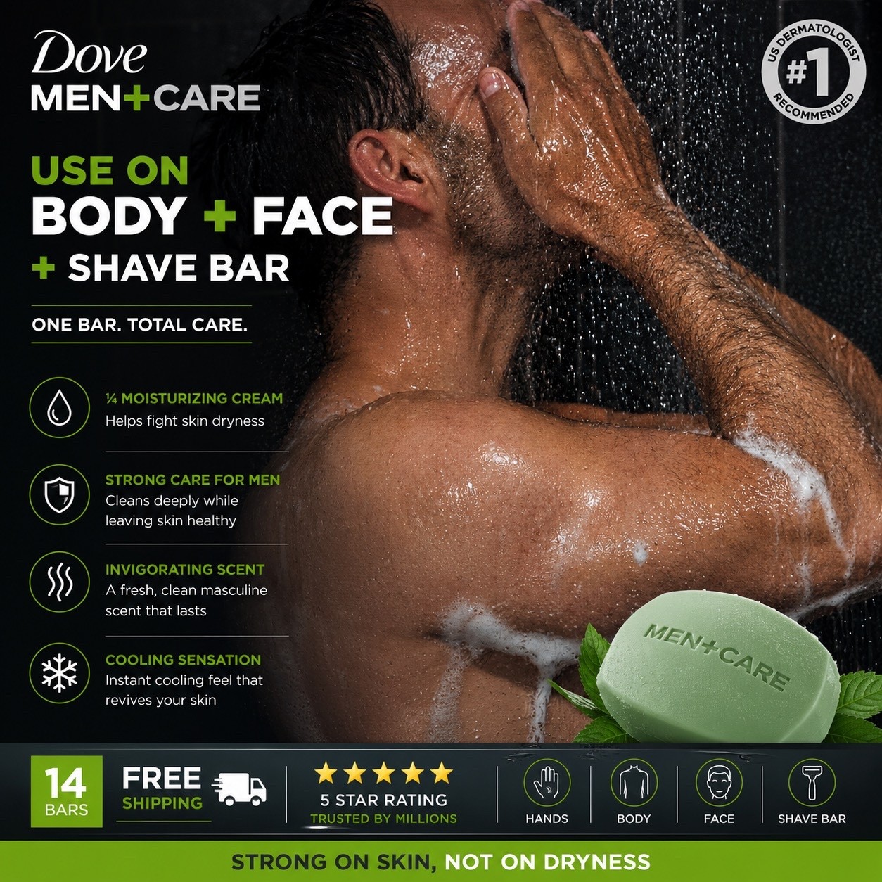 Dove Men+Care Bar 3 in 1 Cleanser for Body, Face, and Shaving Extra Fresh 14 Bar