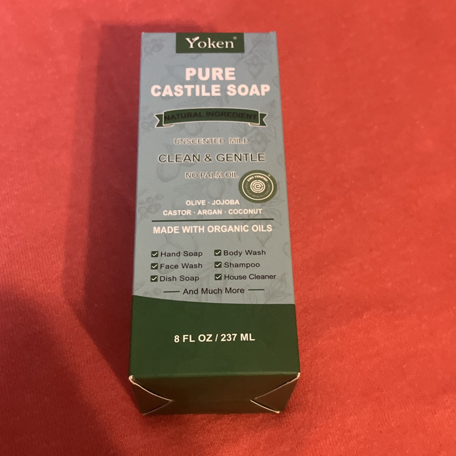 Yoken Pure Castile Soap Organic Vegan Fragrance-Free 8 fl oz for Face Body Hands