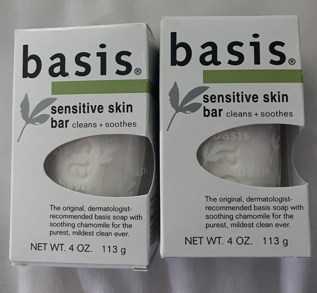 Basis Sensitive Skin Soap Bar, with Chamomile & Aloe Vera 4 oz LOT OF 2 NIB