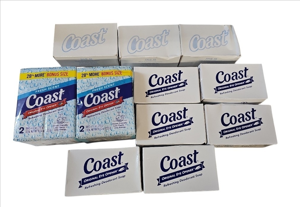 Lot of 13 Bars COAST Bath Soap Fresh Scent 4.12oz Original Eye Opener Vintage