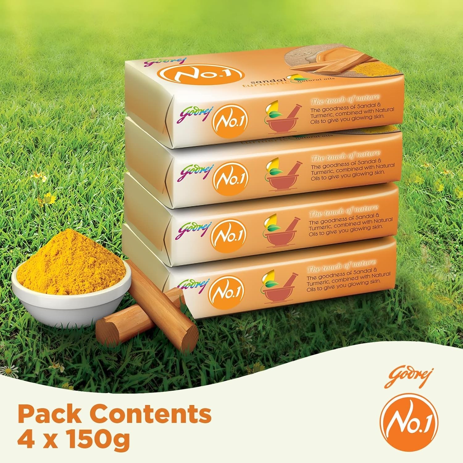 4 x Godrej No. 1 Bathing Soap Sandal & Turmeric Grade 1 Soap 150gm free shippin