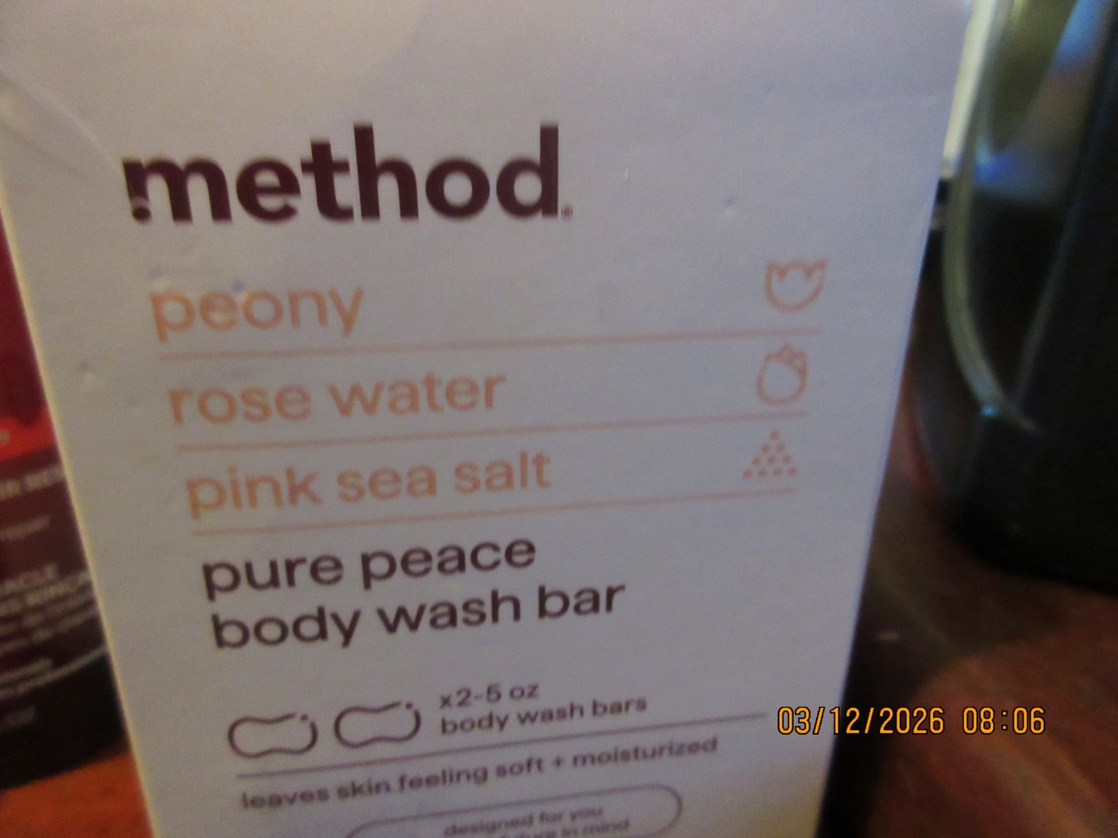 METHOD BODY Lot Of 2 Bar Pure Peace-Peony, Rose Water & Pink Sea Salt 283g 10 Oz