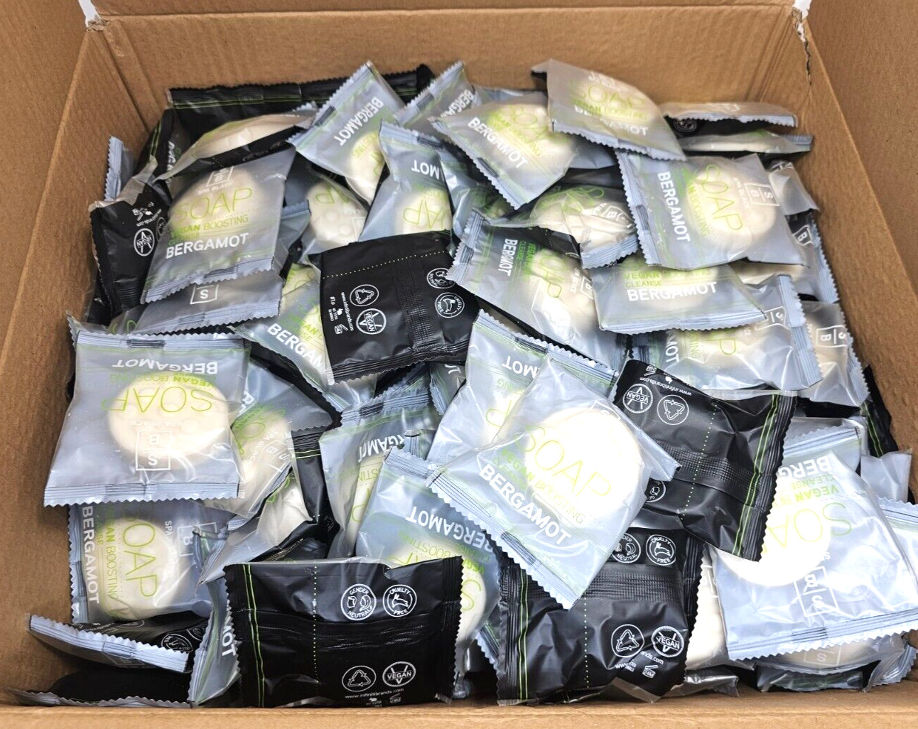 Spa Black Vegan Boosting Body Soap Cleanse Bergamot Flow Wrap Lot of 150 NEW