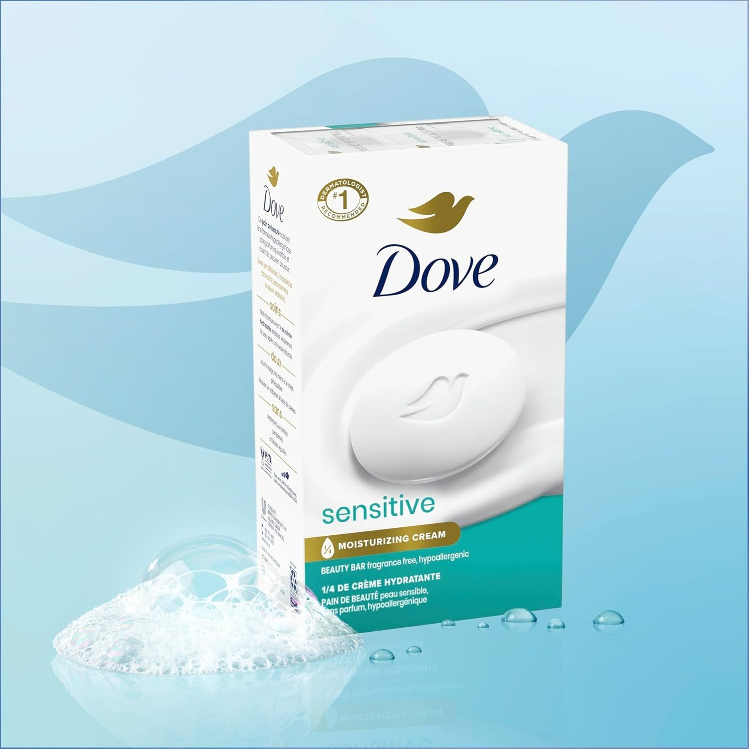 Dove Beauty Bar Soap Sensitive, 8 Bars for Sensitive Skin, Fragrance Free and…