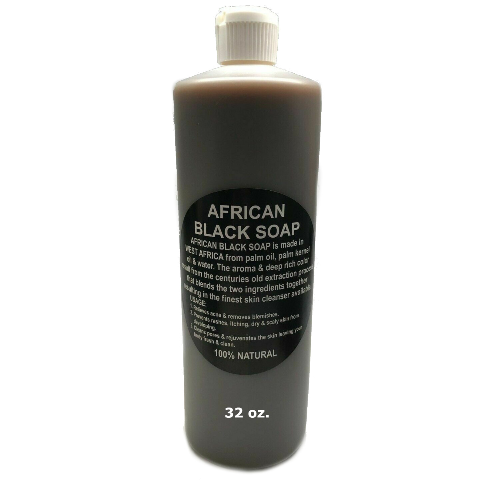 32 oz. Raw African Black Soap Liquid – 100% Pure Natural Organic Body Face Wash