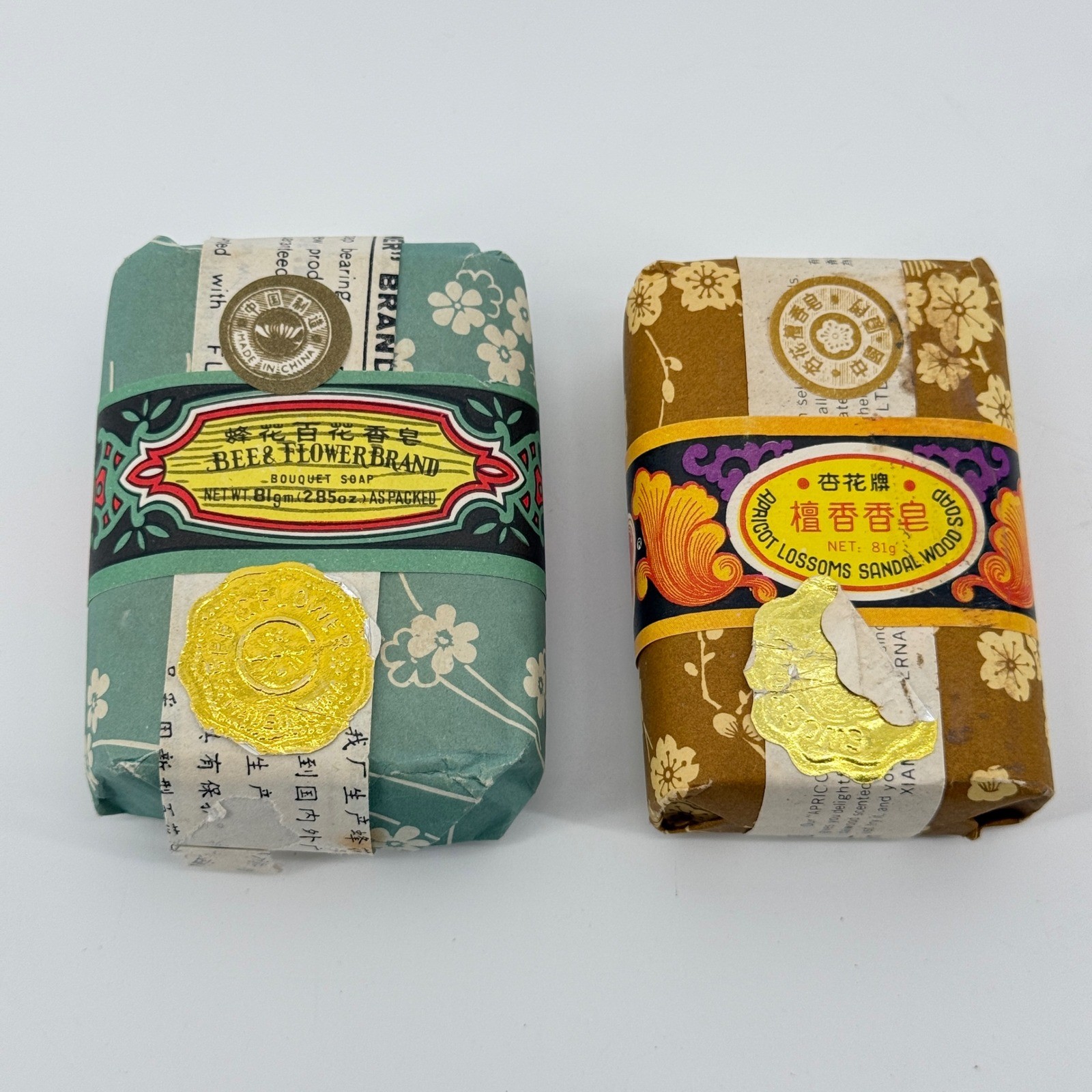 Bee & Flower Bar Soap 2.85oz Multi Floral Sandalwood Paper Wrapped 2pk