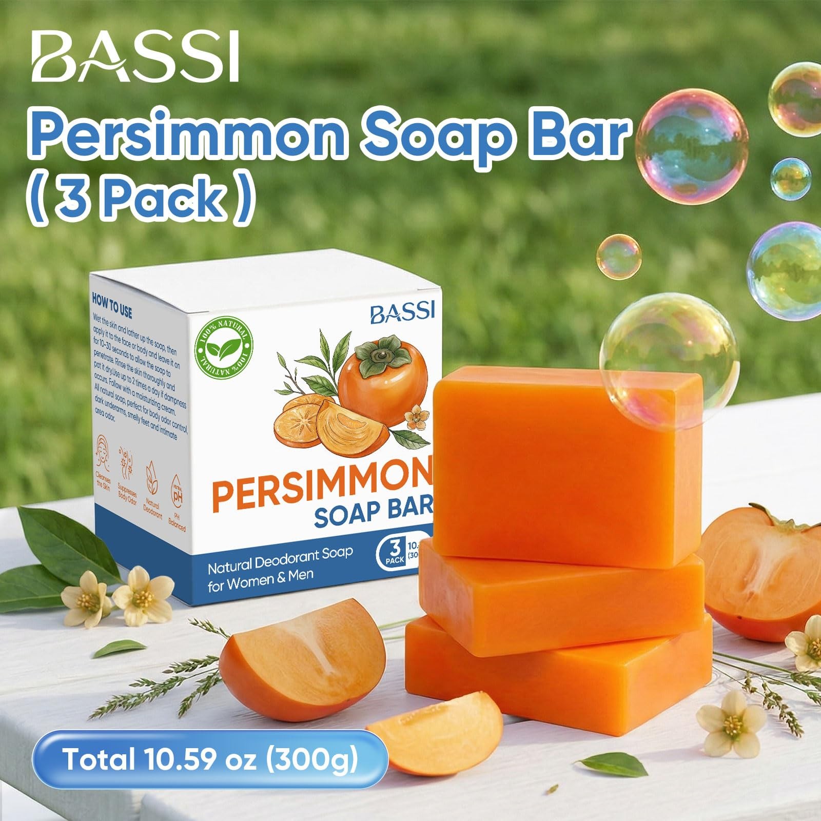 3 PCS Persimmon Soap Bar for Body Odor Control, 0.33 Ounce (Pack of 3)