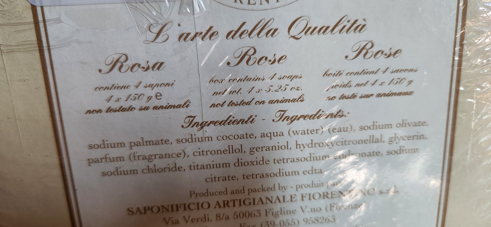 Saponificio Artigianale Fiorentino L’Arte della Qualita Soap Rose 4x 5.25 Italy
