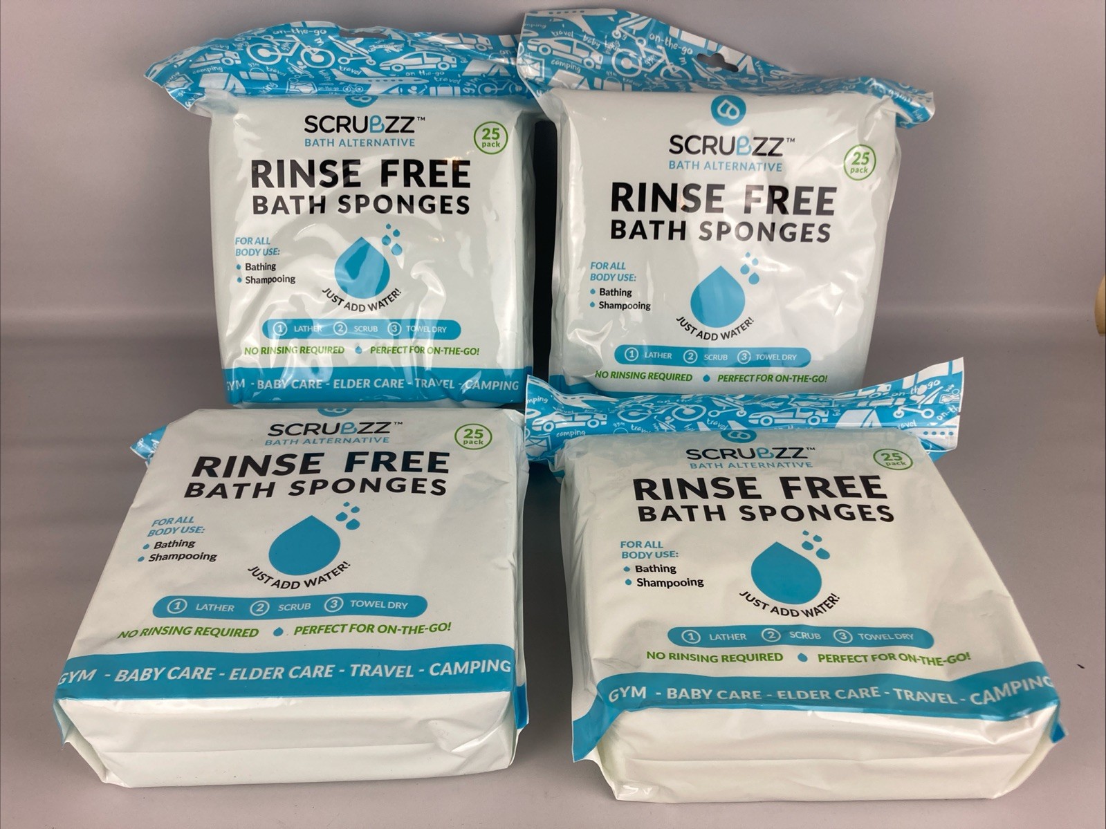 4 Packs Of 25 Scrubzz Disposable Rinse Free Bathing Wipes All-in-1 Single Use