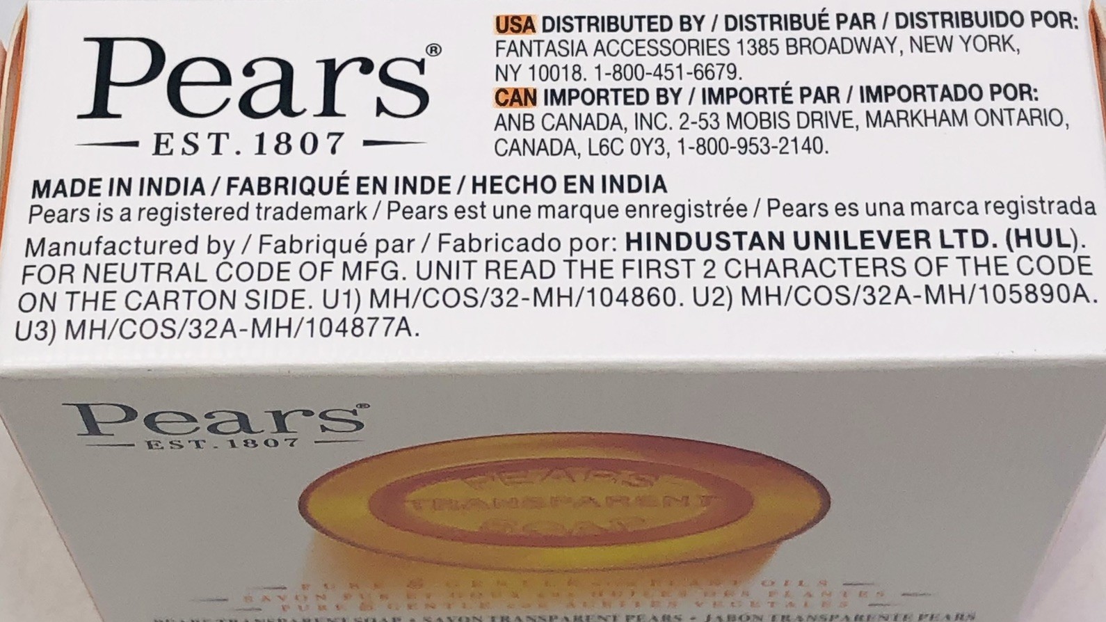 6 bars Pears Pure and Gentle Soap with Natural Oils 3.53 oz Bar Soap