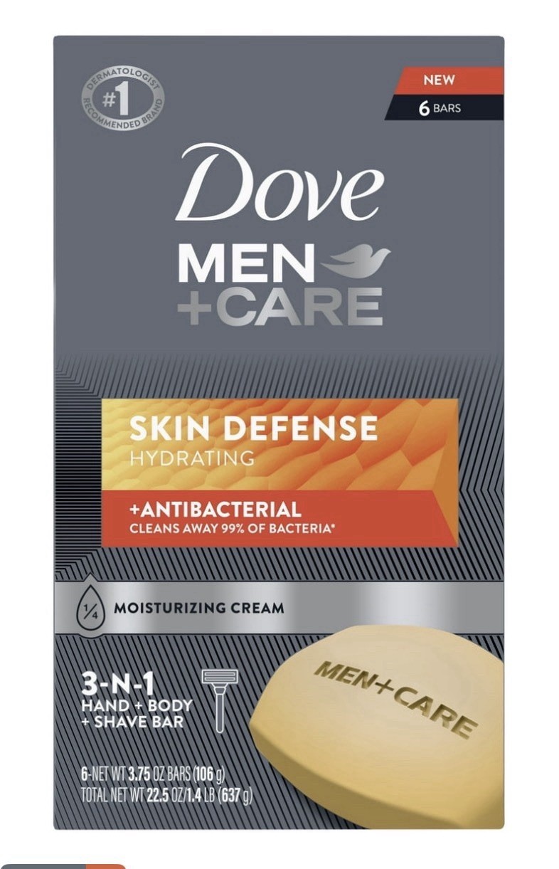 Men+Care, Skin Defense, 3-In-1 Hand + Body + Shave Bar, 6 Bars 3.75 oz