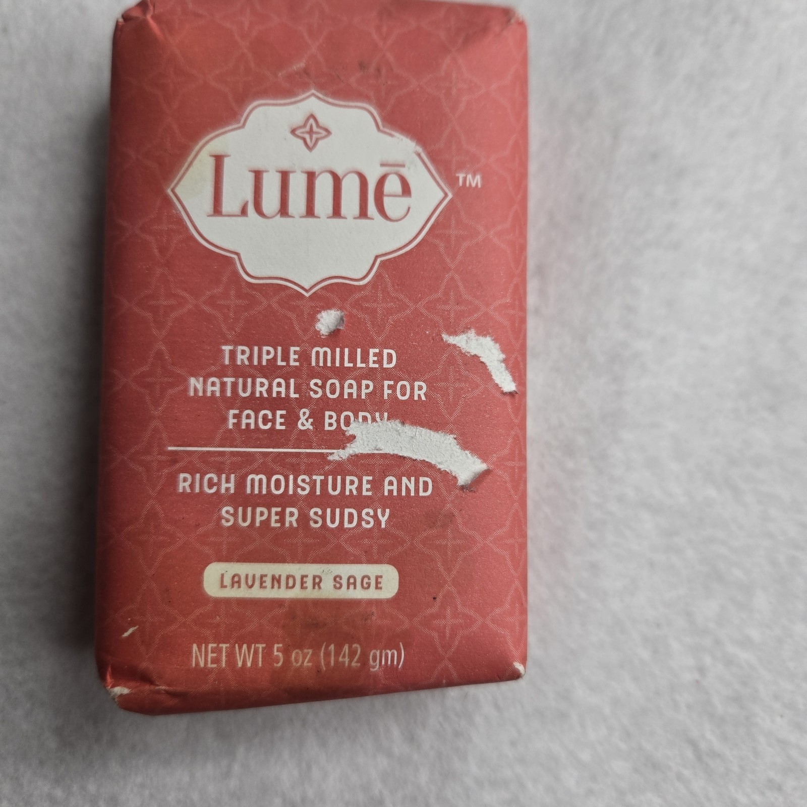 Lume Triple Milled Natural Soap Bar Lavender Sage Face & Body 5 oz Vegan Cruelty