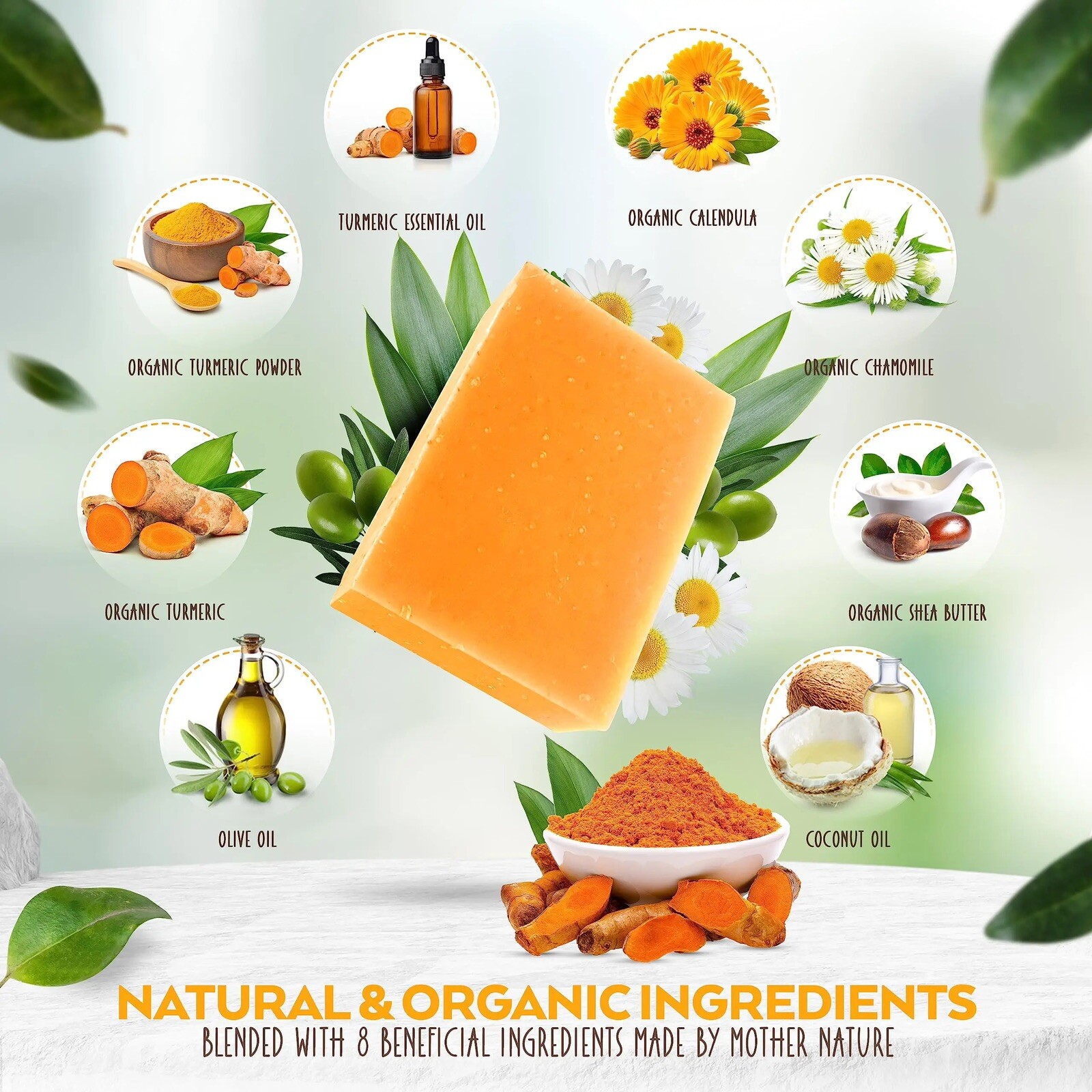 Turmeric Soap Skin Lightening Kojic Acid Soap 3 Big Bars x 100g (300g)🍃🍃🍃🍃🍃