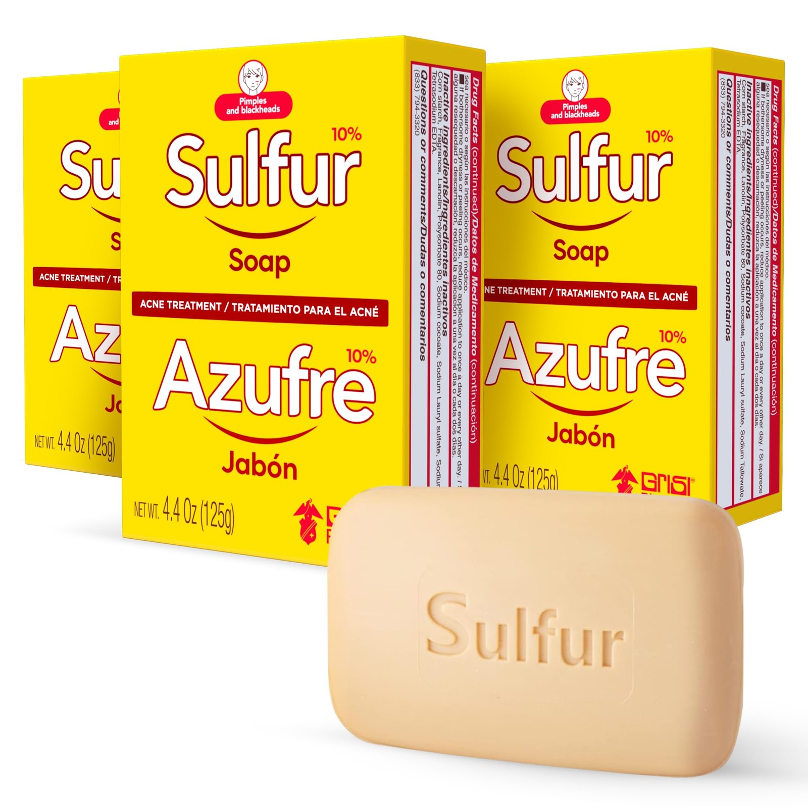 Biosulfur Acne Soap Deep Cleanses, Fights Breakouts, Oil, Inflammation, 3Pack