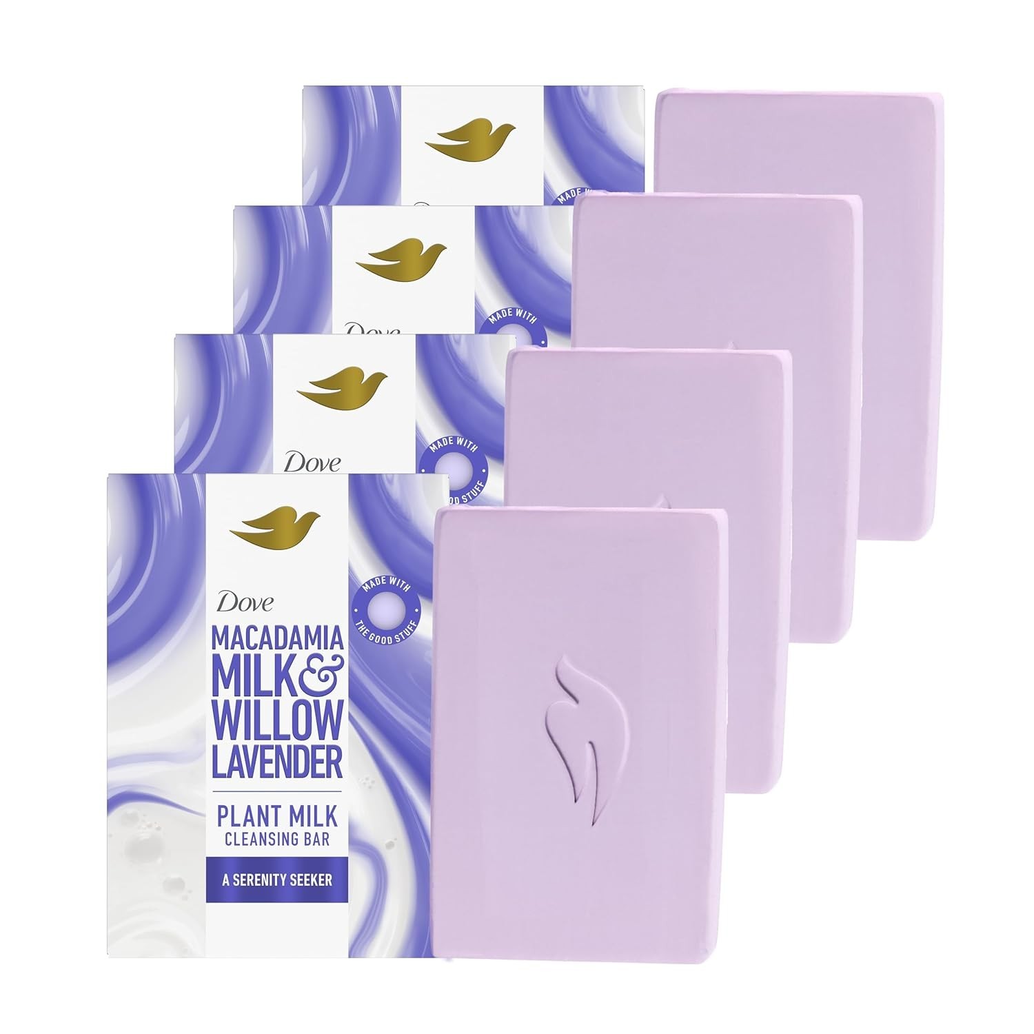4 Pk Dove Plant Milk Macadamia Milk & Willow Lavender Cleansing Bar Soap 5 oz