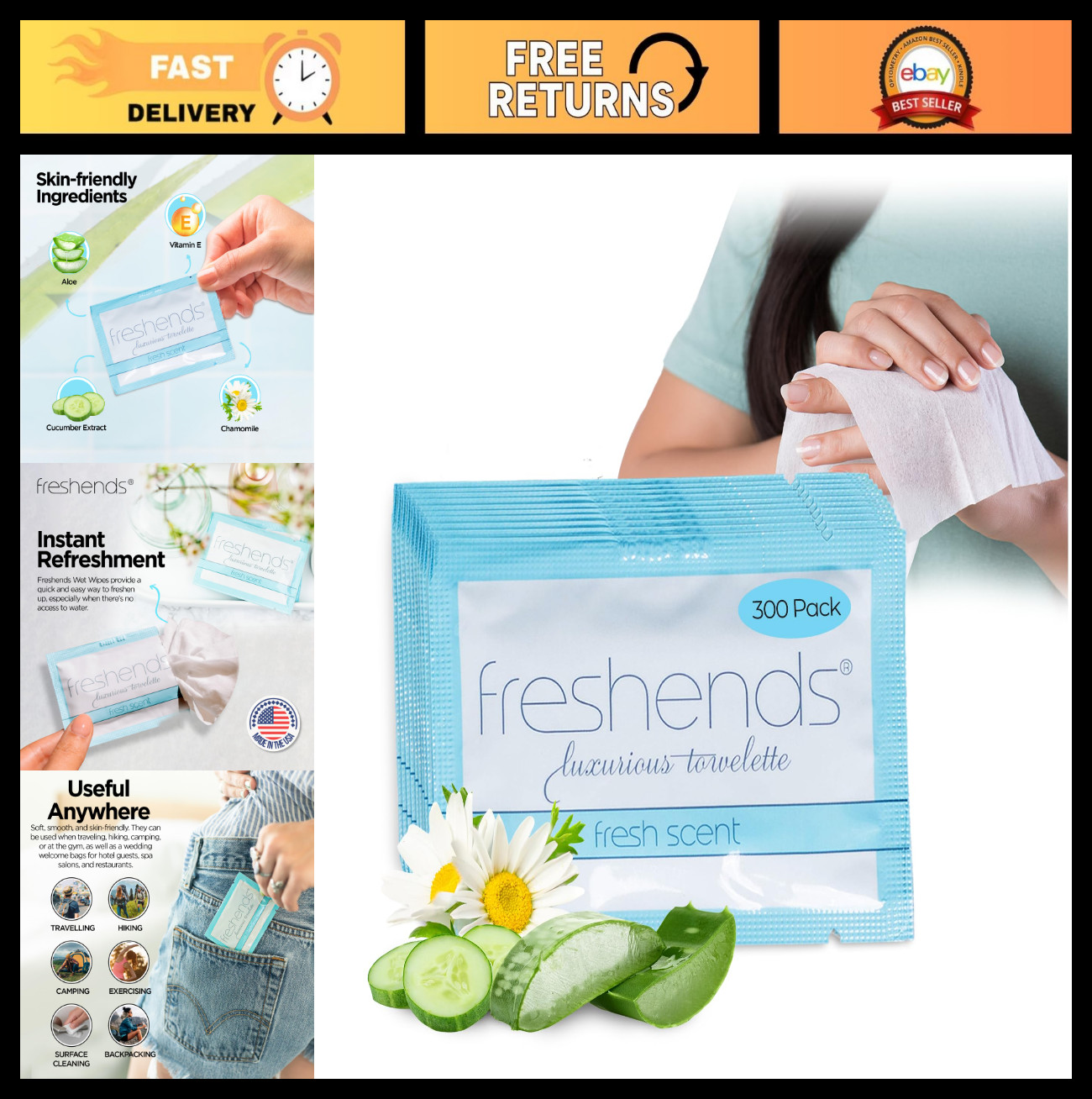 Flushable Individually Wrapped Wipes – 300 Bulk Pack, Luxurious Travel Towelette