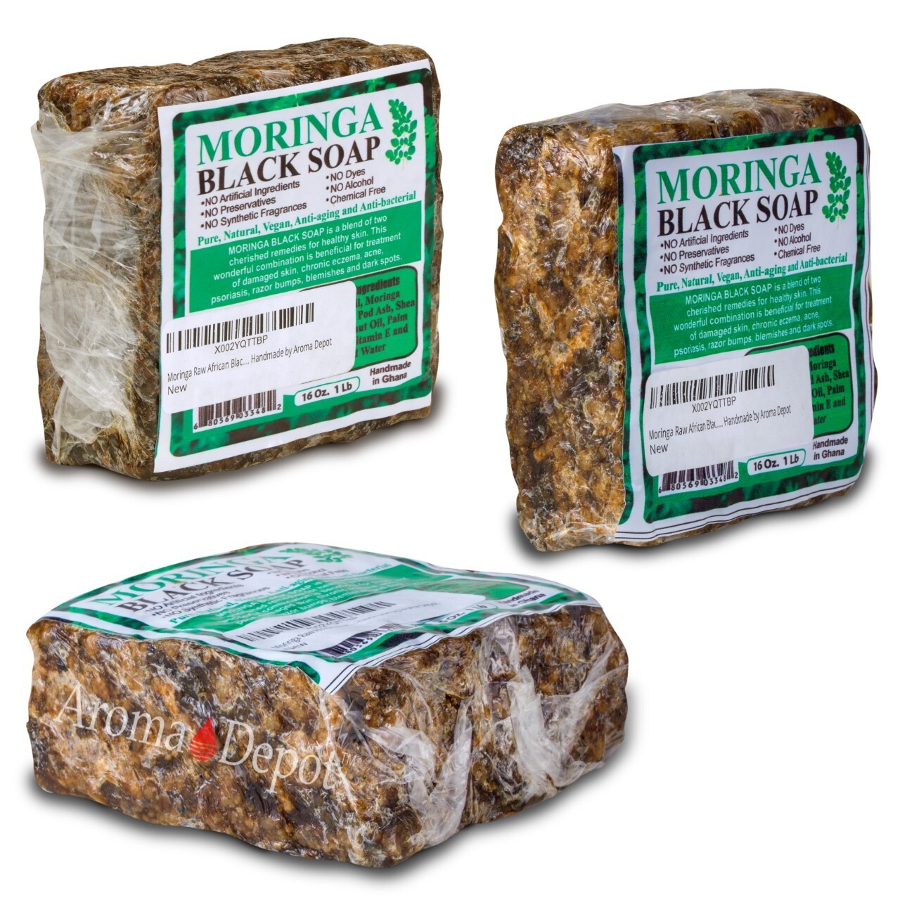 1 lb. MORINGA Black Soap Vegan Organic Unrefined 100% Natural Anti Acne/Fungus