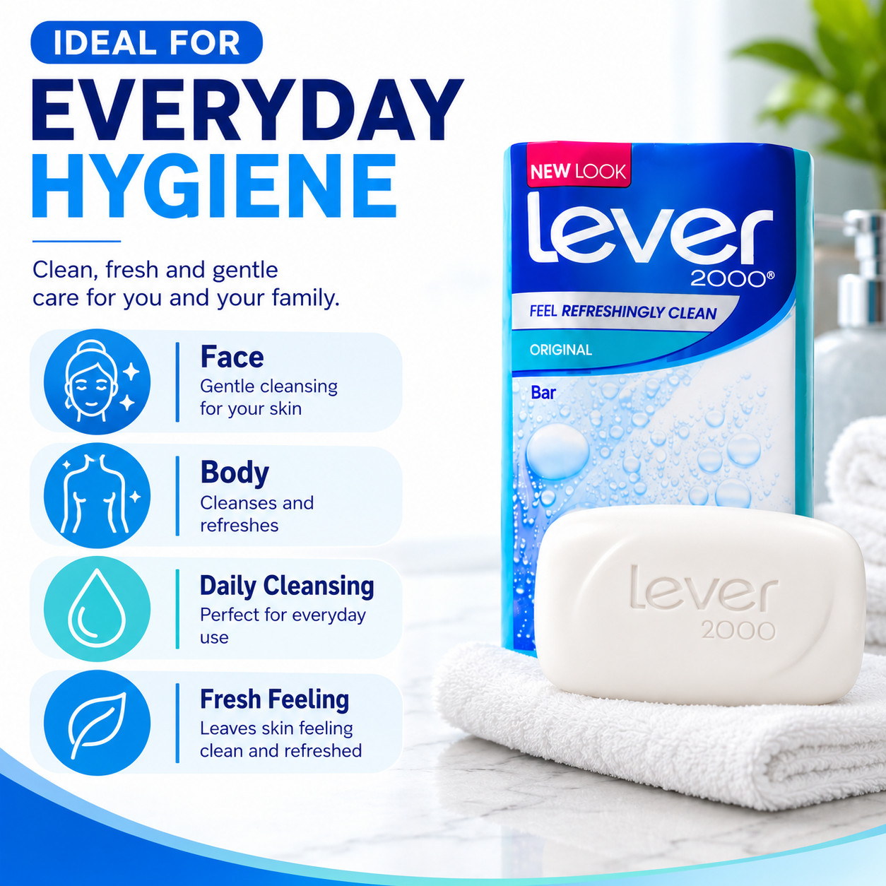 Lever 2000 Original Bar Soap Fresh Scent 3.75 oz Pack of 3 Face & Body Cleanser
