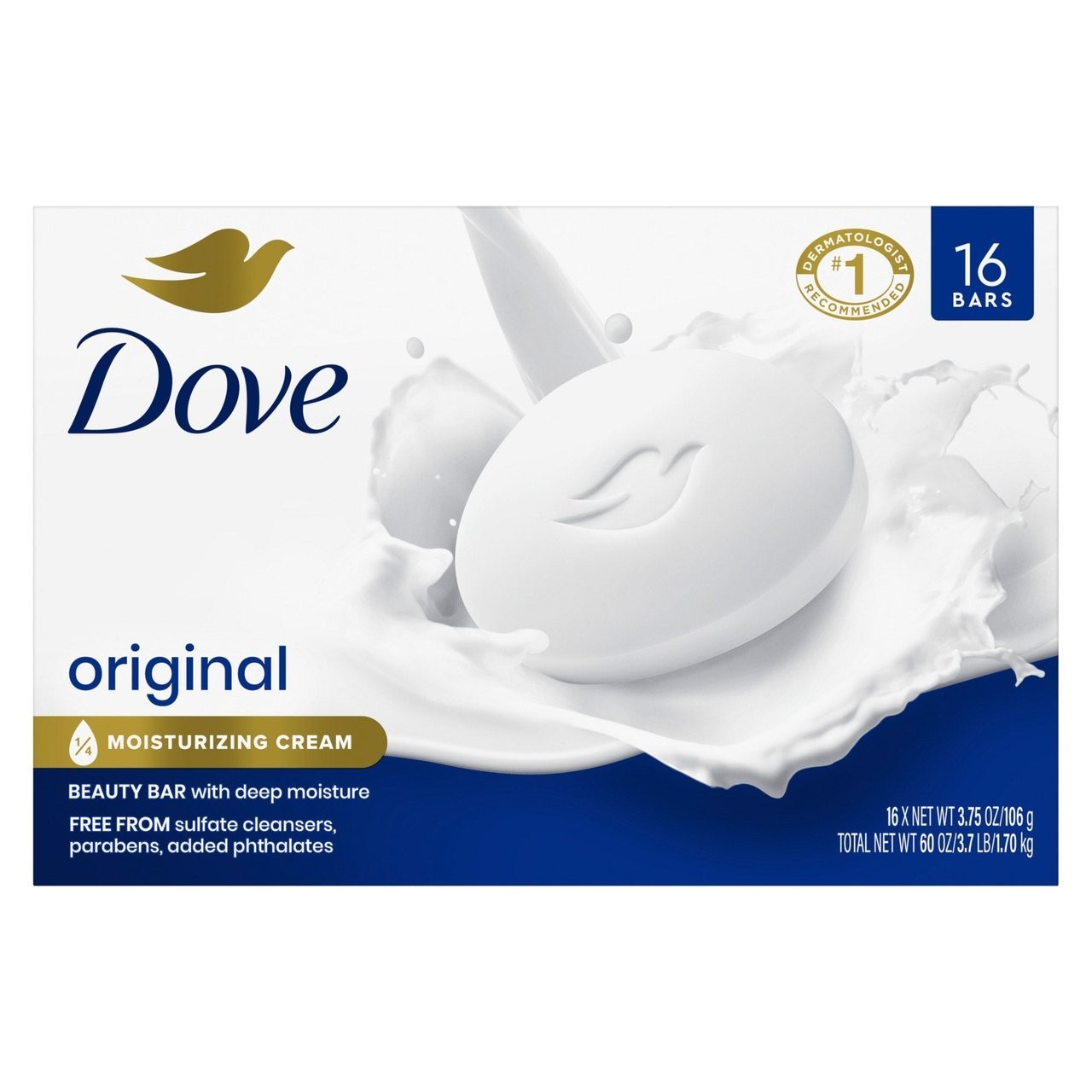 Dove Original Beauty Bar Soap 16 Count Moisturizing Cream 3.75 oz Sealed Pack