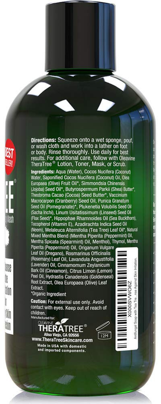 Theratree Tea Tree Oil Soap with Neem Oil – 12Oz – Helps Skin Irritation, Body