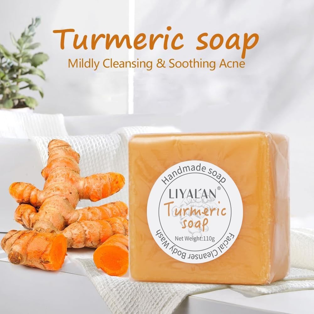 Turmeric Soap Bar 3.88 Oz LIYALAN Face Body Smooth Skin Deep Cleansing Natural