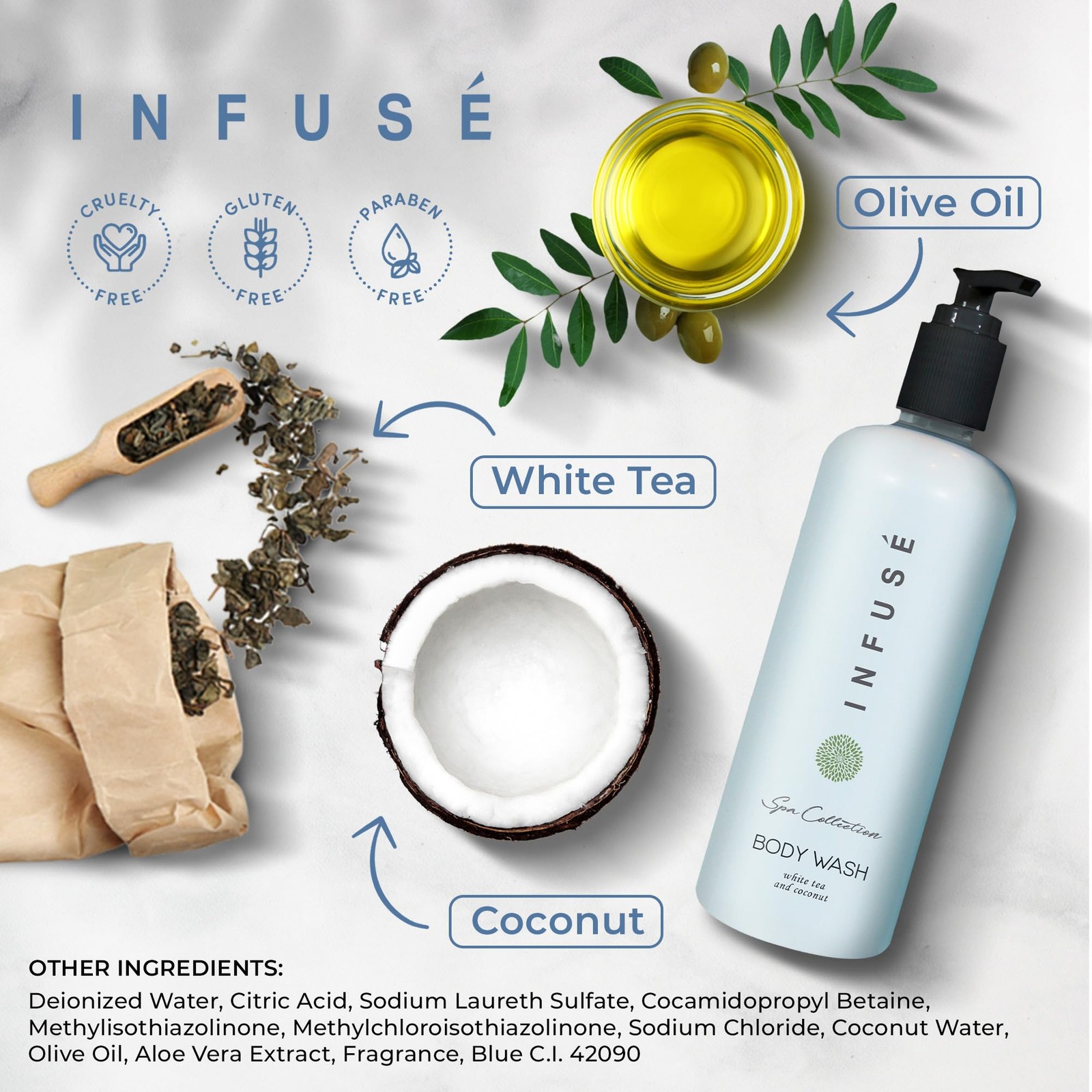 Terra Pure Infuse White Tea and Coconut Body 13.5 Fl Oz (Pack of 1), Bodywash