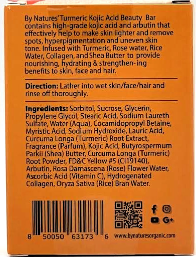 By Natures Turmeric Kojic Acid Beauty Bar for Face,Skin,Hair NEW