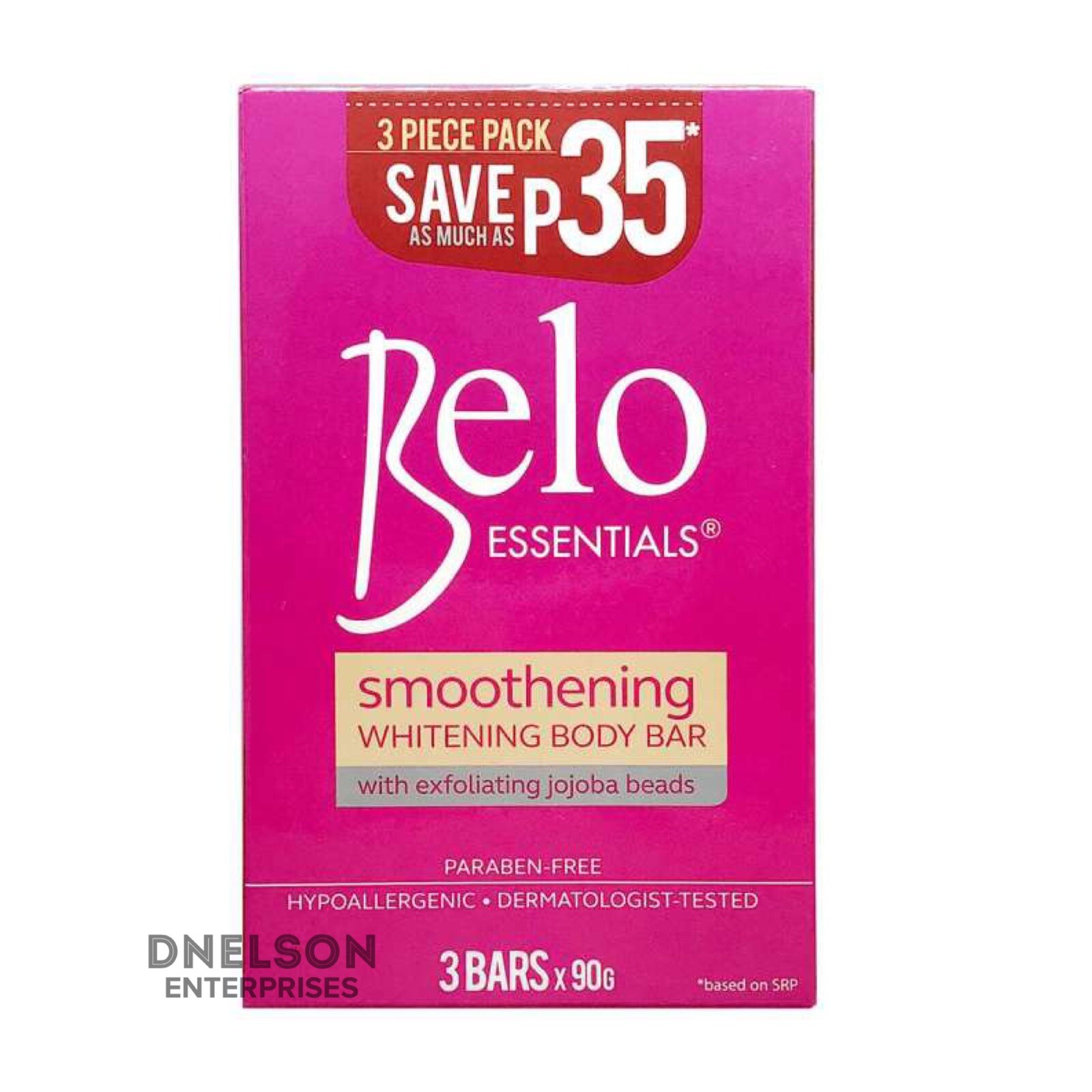 BELO ESSENTIALS Smoothening Whitening Body Bar Soap w/ Jojoba Beads 3 Bars x 90g