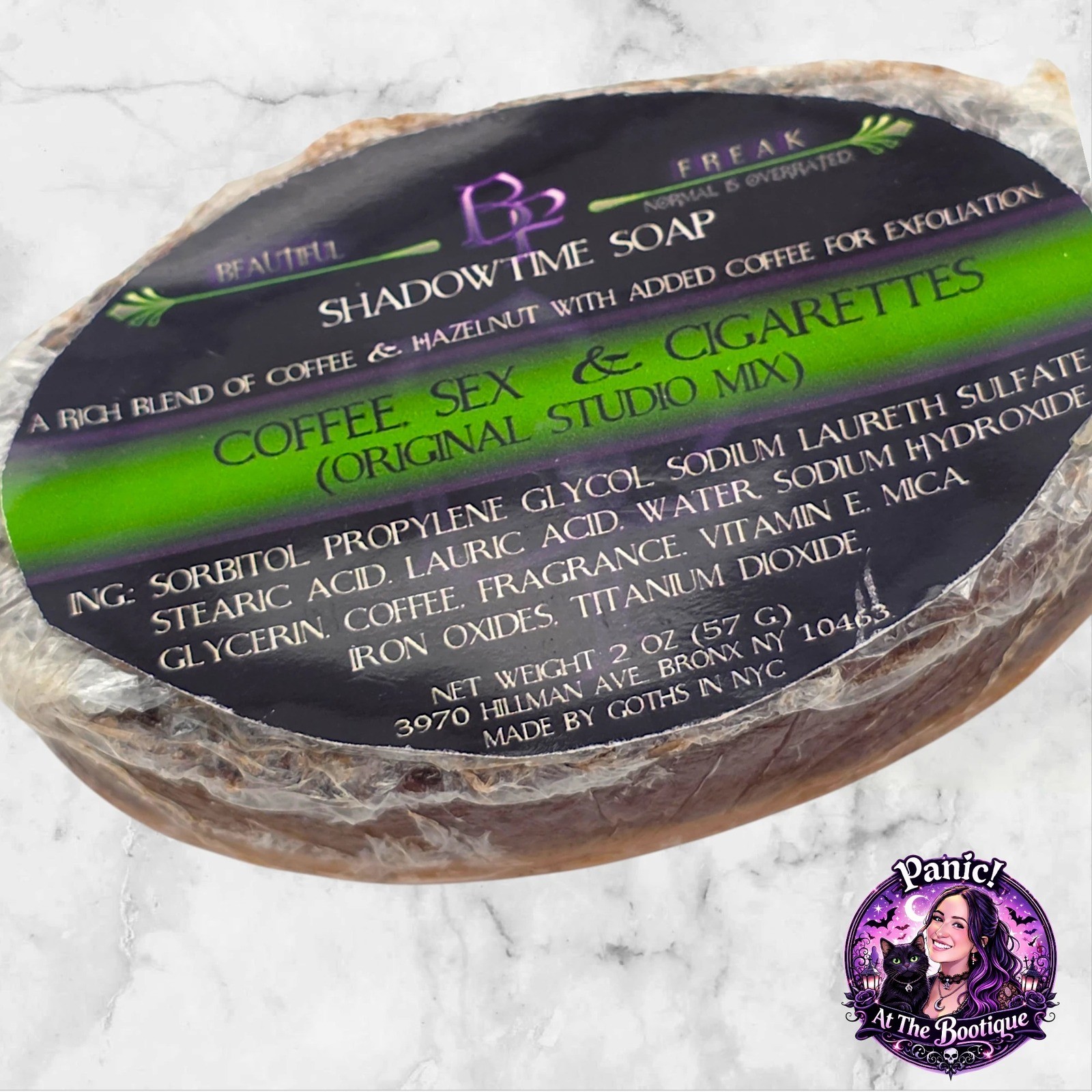 Beautiful Freak Shadowtime Soap Coffee Hazelnut Exfoliating Goth NYC Bar Soap