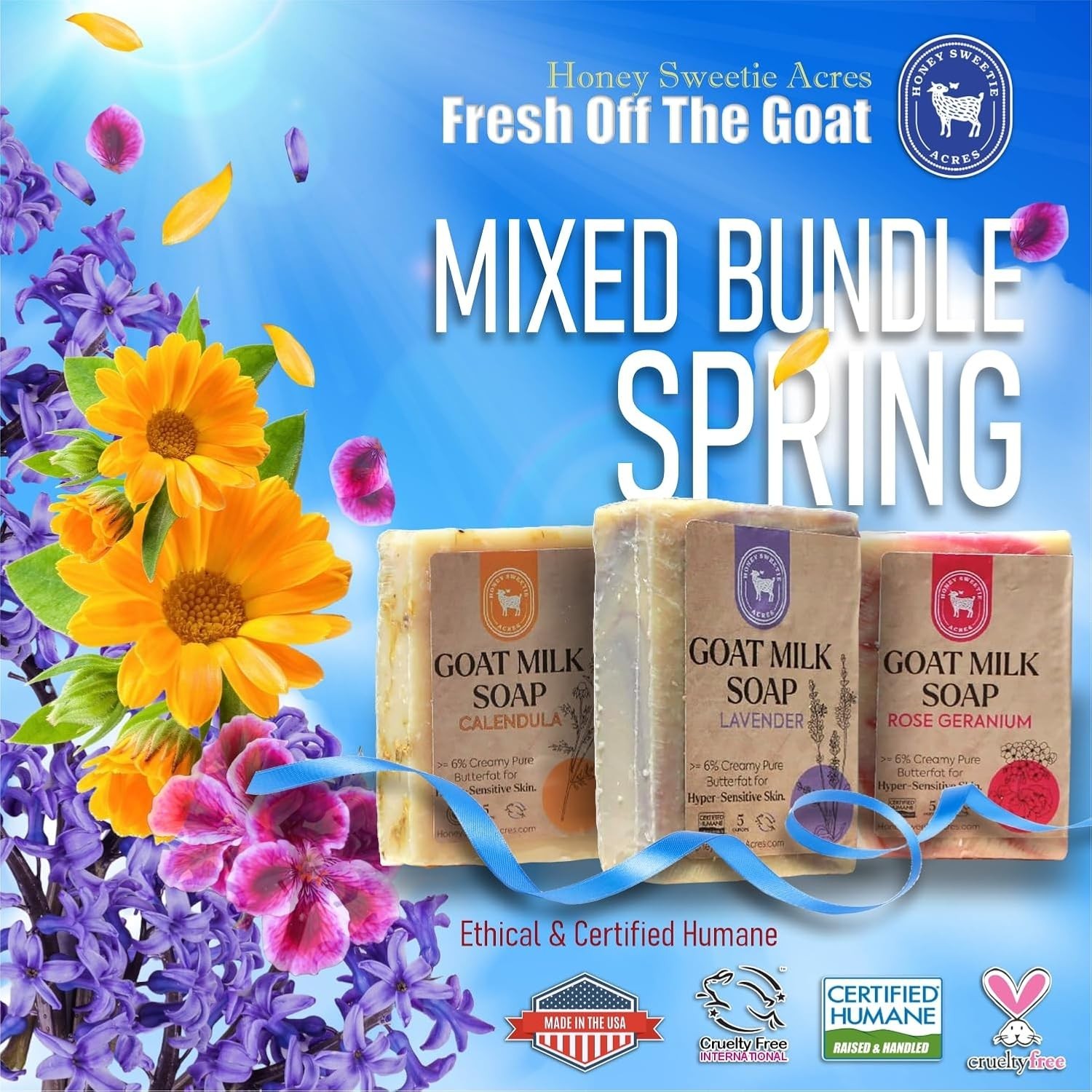 Honey Sweetie Acres 3-Pack Handcrafted Goat Milk Soap Floral Spring Scents
