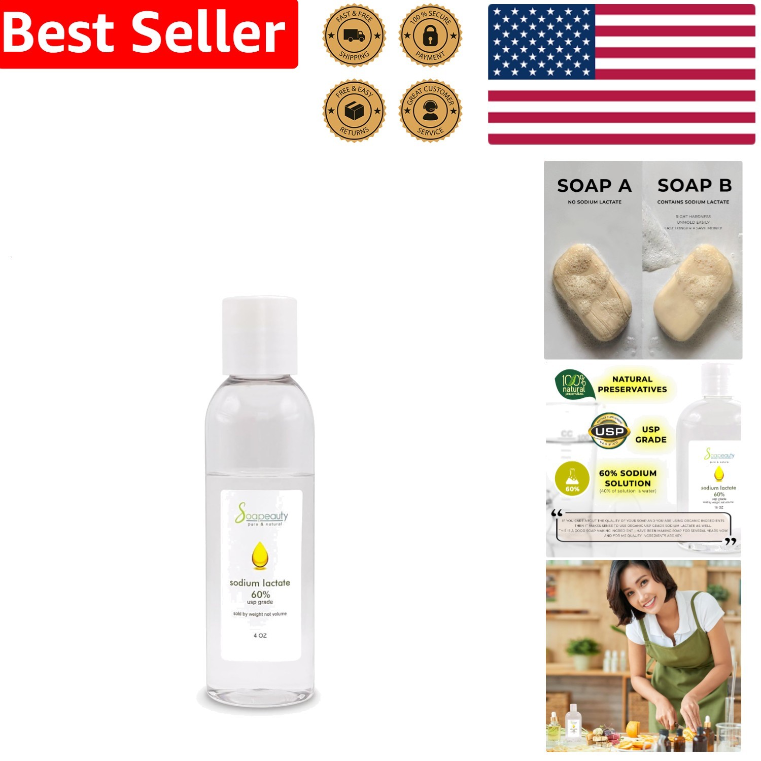 Sodium Lactate Soap Making & Lotion Making Liquid 4oz USP Pure Natural